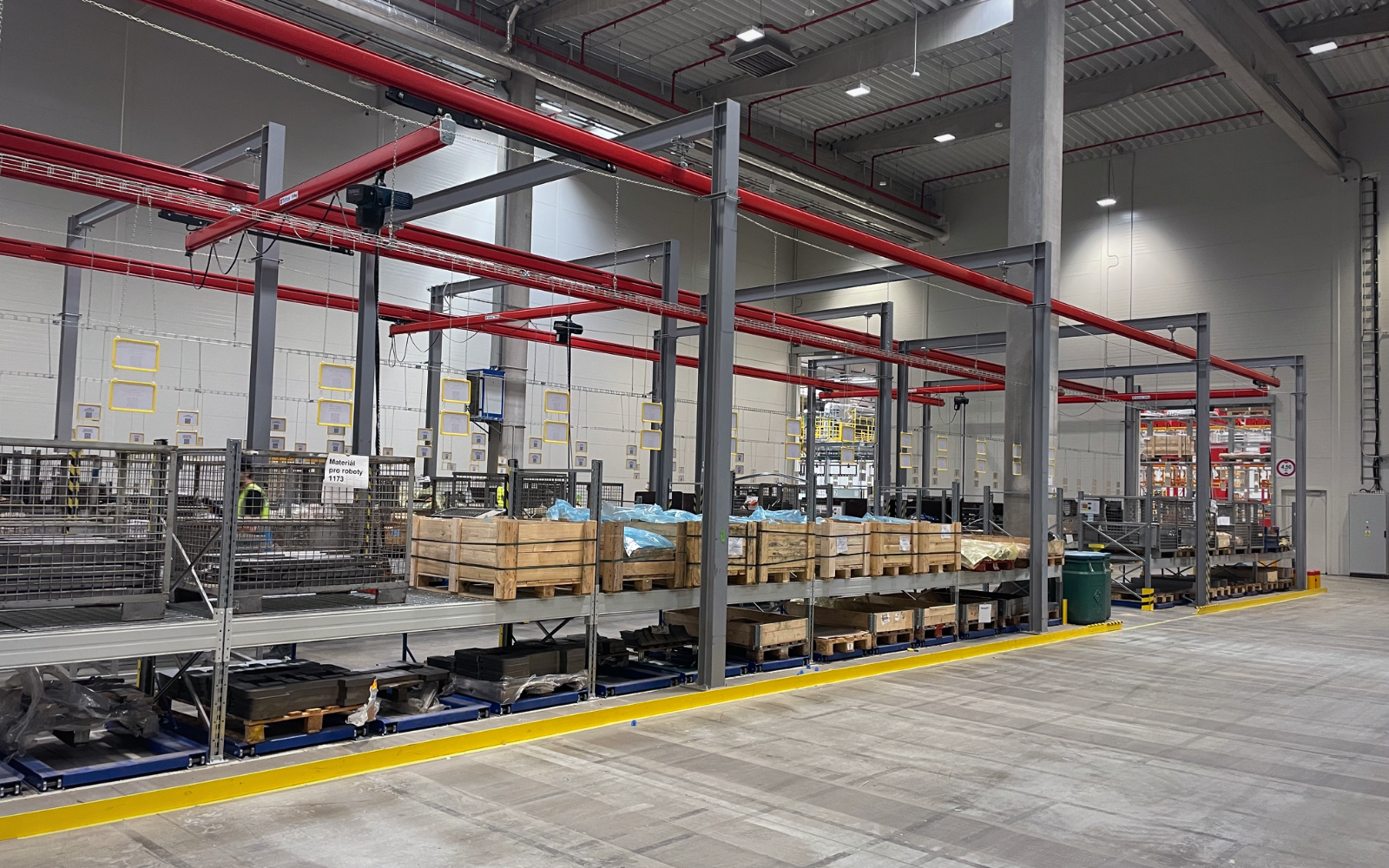 Warehouse with overhead crane and racking